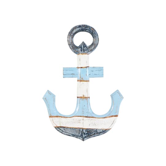 15" x 22" Blue Wood Anchor Distressed Wall Décor